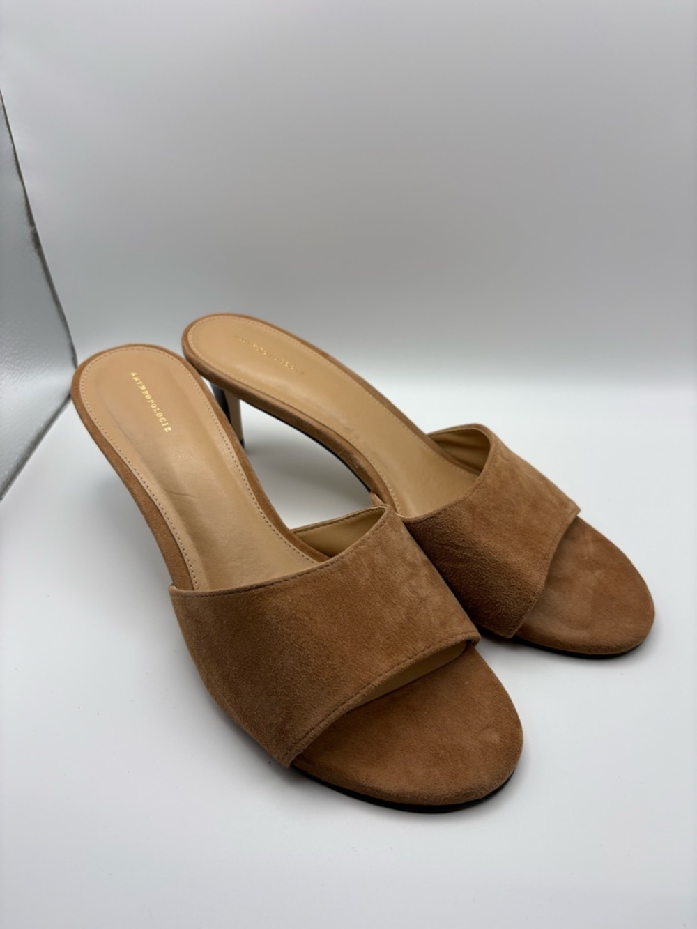 Anthropologie Tan Suede Slide Heels - Picture 4 of 9